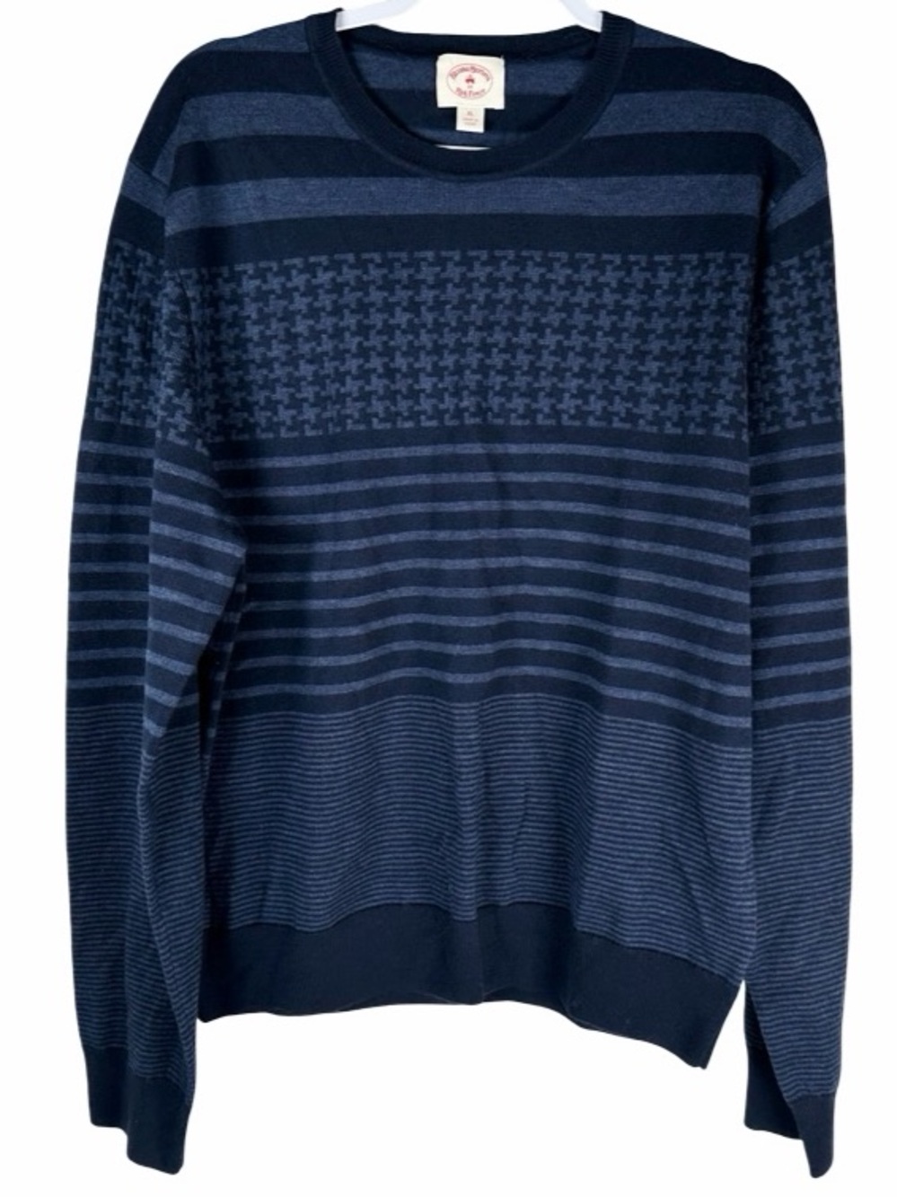 Brooks Brothers Red Fleece Navy Blue Houndstooth Striped Wool Sweater Men’s XL